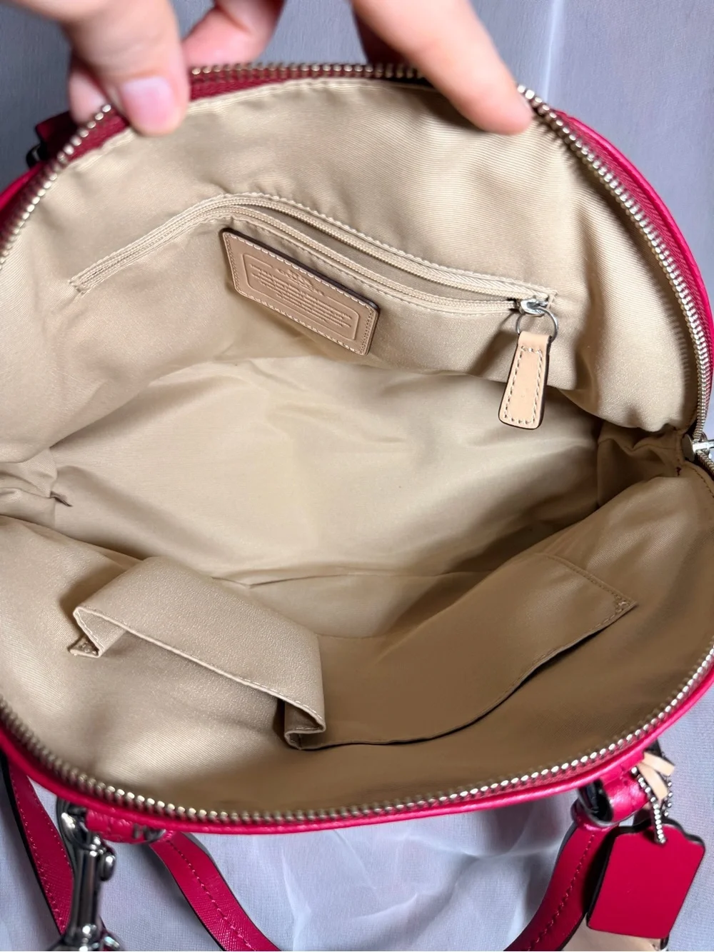 Coach Hot Pink Saffiano Leather Dome Satchel with Yellow Tag